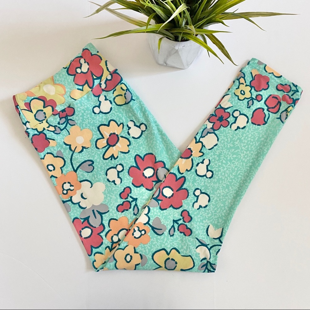 🍁 Lularoe Floral & Mickey Mouse Multicolor Leggings - Picture 2 of 5